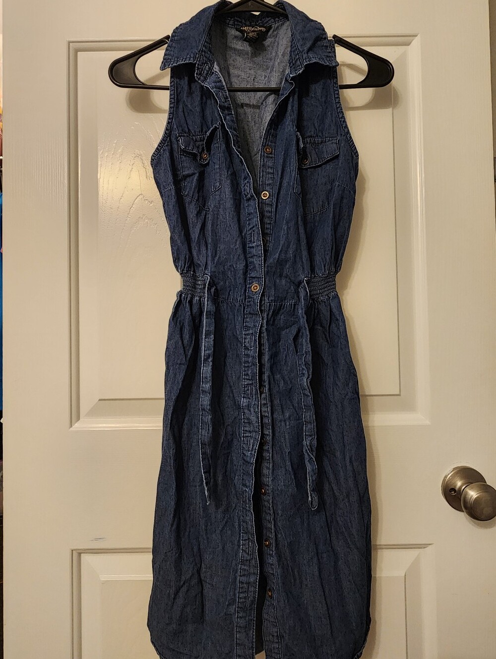 Sleeveless Button-Down Denim Shirt Dress